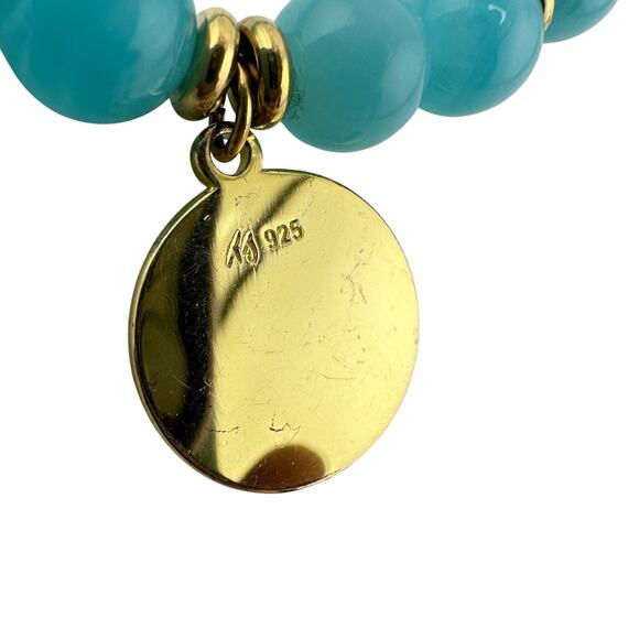 T. Jazelle 925 14K Gold Plated Amazonite Faux Opal Beaded Charm Stretch Bracelet - Picture 5 of 7